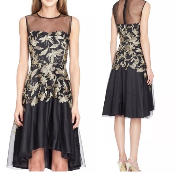 Tahari Dresses & Skirts - TAHARI Evening Midi Dress SIZE 6 Sheer Black/Goldl Embroidery NEW W/TAGS